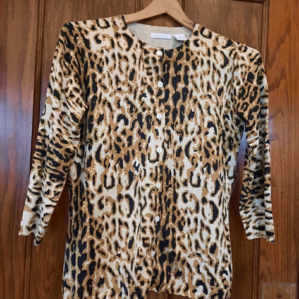 RARE Marshall Fields Cardigan Animal Print Silk/Nylon